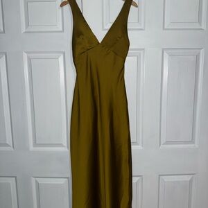 Olive Green V-Neck Slip Dress